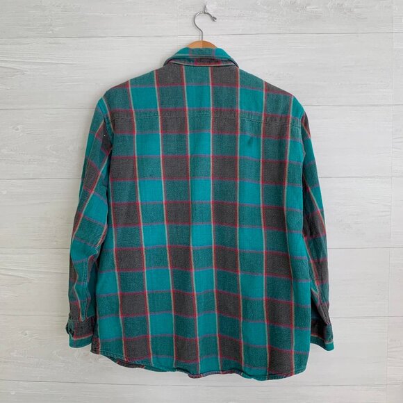 *flaw Vintage Rancho Santa Fe - Green plaid flannel button down, sz L - Picture 6 of 6